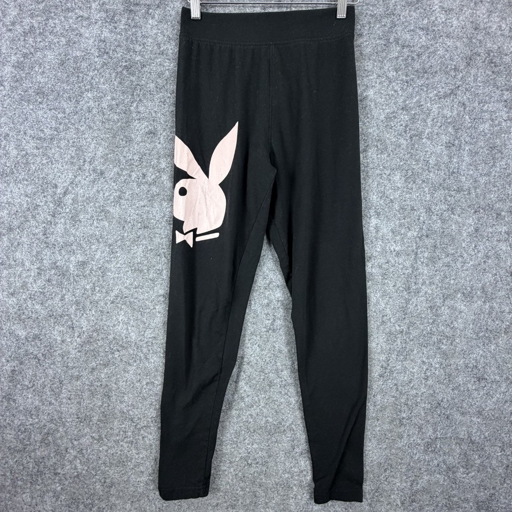 Playboy x Missguided Leggings Womens 2 Black High Rise Waisted Bunny Logo Sports